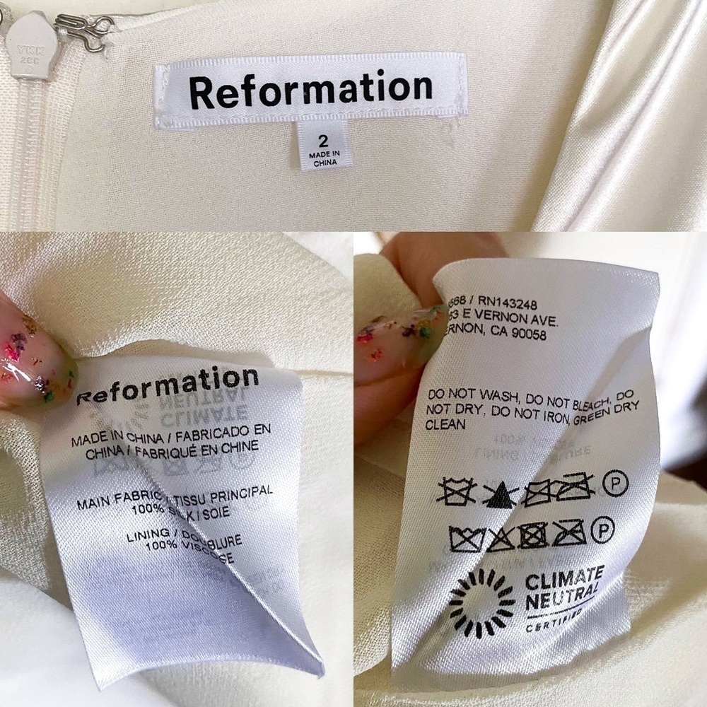 Reformation Dress Delphi Silk Slit Long-Sleeve Wedding‎ Maxi Ivory 2 FLAW - Picture 8 of 14